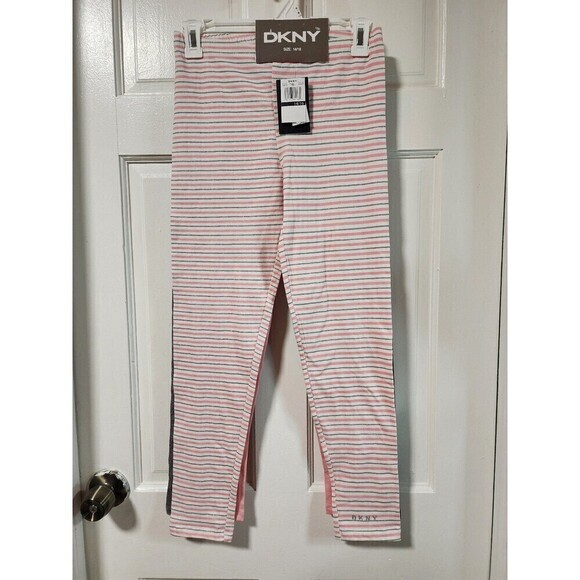 DKNY Kids Girl 3 Pcs Pull On Stripe And Heather Leggings, Pink Combo Siz… - Picture 4 of 11